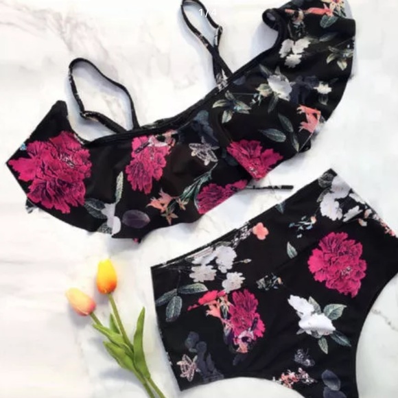 Jelli Other - Ruffled Off Shoulder Flower Bikini